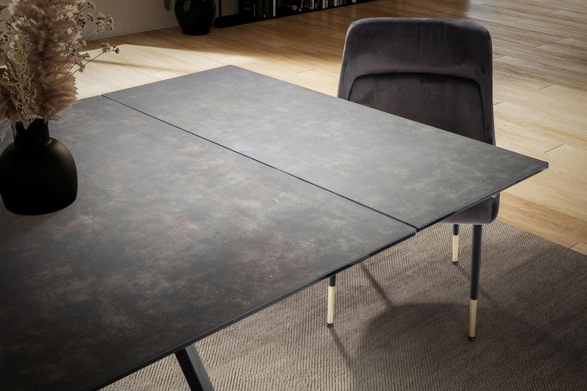 Esstisch schwarz Marmor Optik B/H/T: ca. 180x76x95 cm Esszimmertisch - schwarz (180,00/76,00/95,00cm) - Wohnling