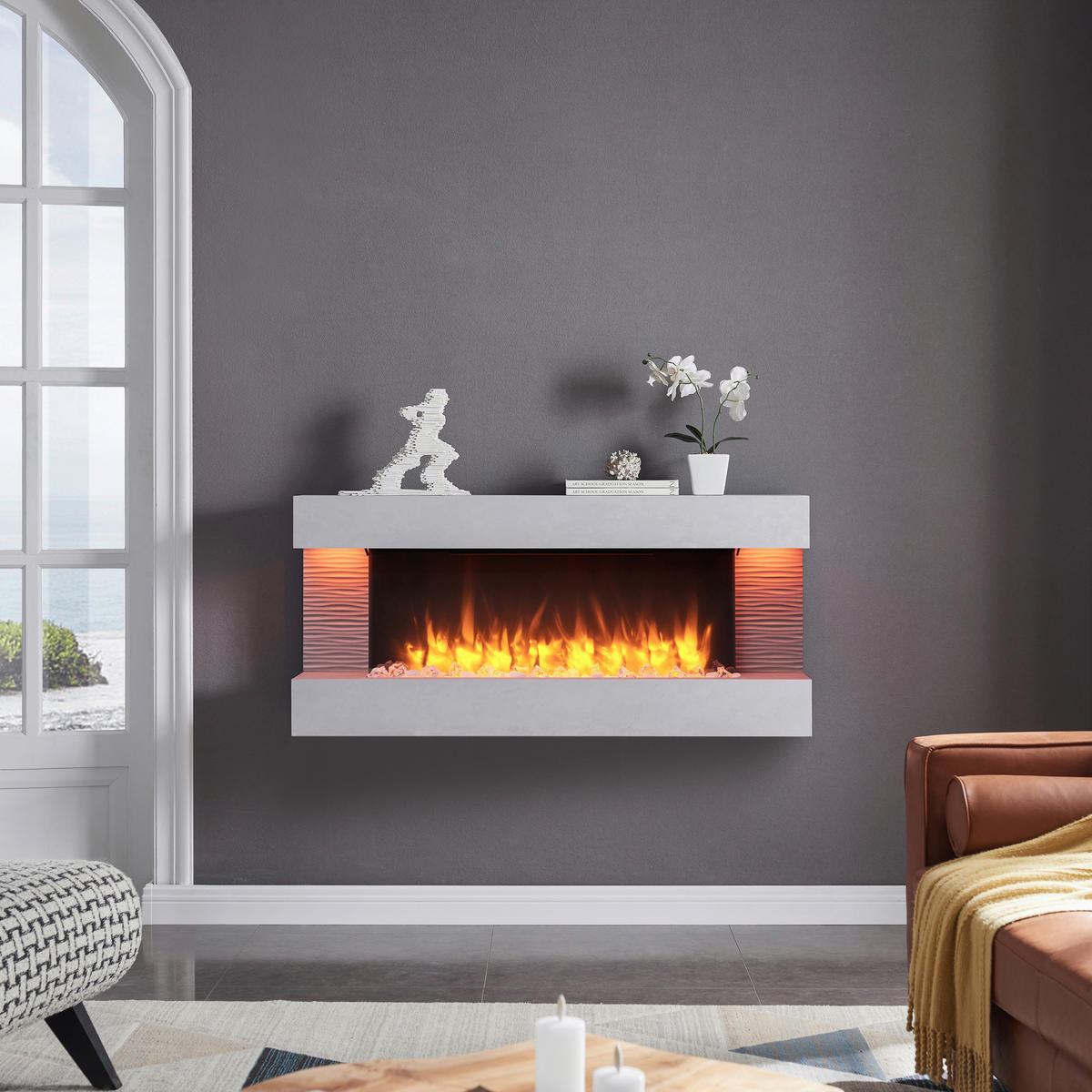 Balderia Wandkamin Helia grau MDF B/H/T: ca. 127x60x25 cm Elekt.-Kamin Helia EF197A-MT197D-CG - grau (127,00/60,00/25,00cm) - Balderia
