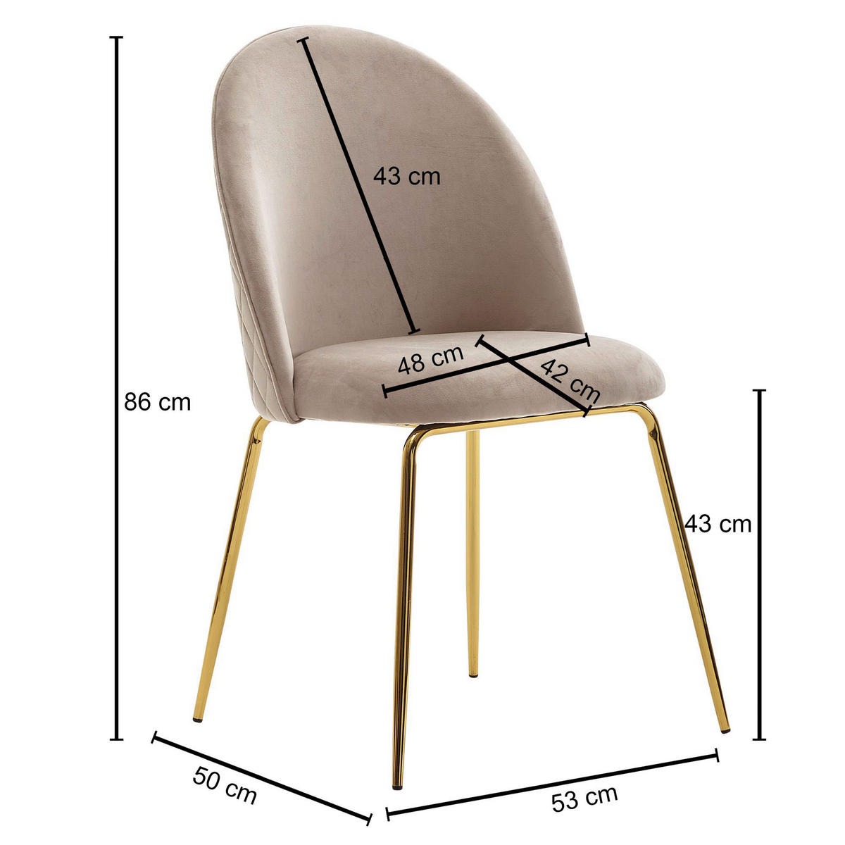 Stuhl beige gold Stoff Eisen B/H/T: ca. 53x86x50 cm Esszimmerstuhl - gold/beige (53,00/86,00/50,00cm) - Wohnling