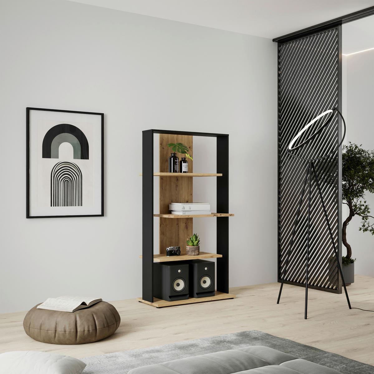 Regal  Eiche Artisan Nachbildung schwarz B/H/T: ca. 80x159x35 cm Erik_Regal ERKR611-M922 - Eiche/schwarz (80,00/159,00/35,00cm)