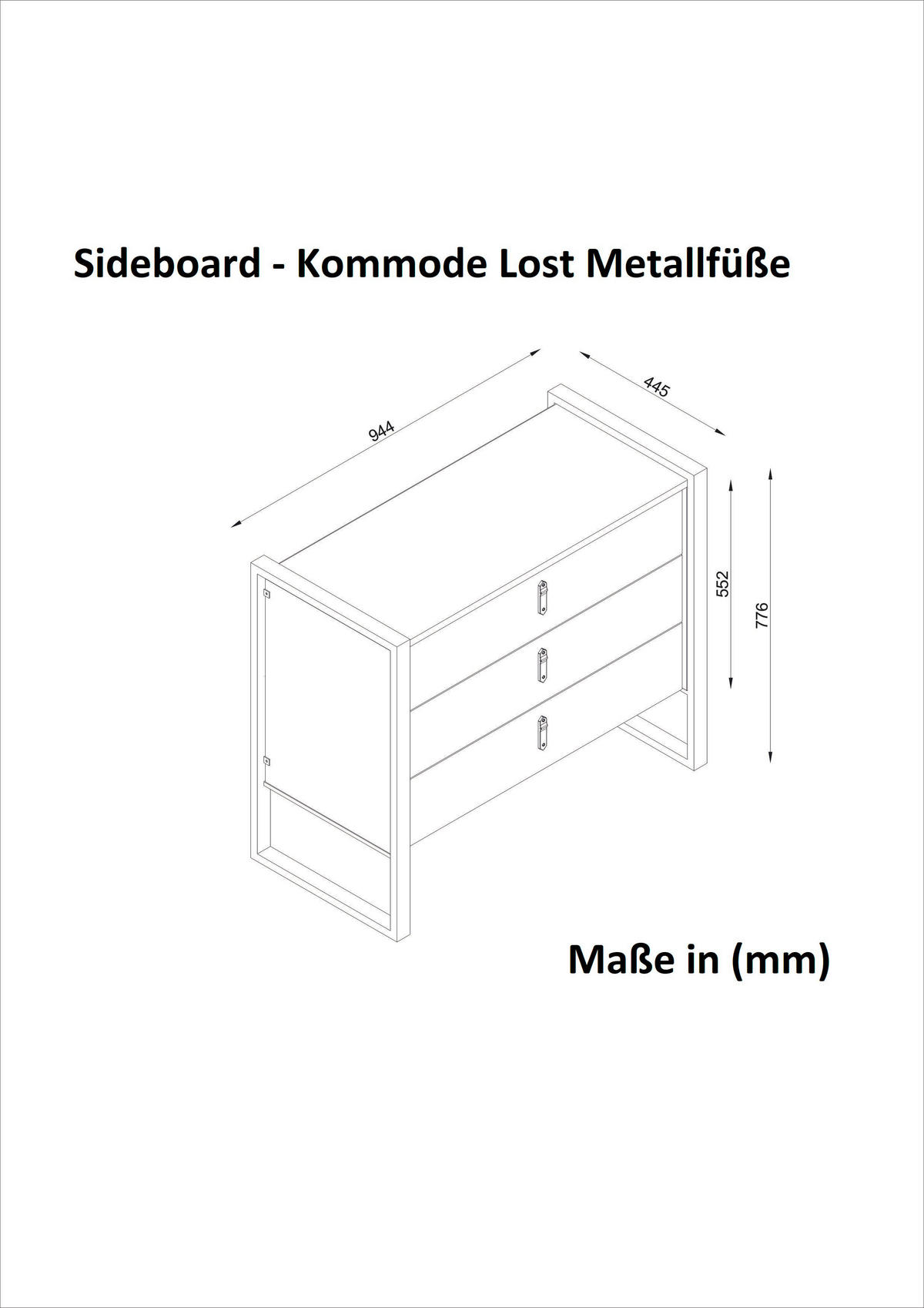 Kommode Lost walnuss Nachbildung B/H/T: ca. 94,4x77,6x44,5 cm Lost - walnuss (94,40/77,60/44,50cm) - moebel17