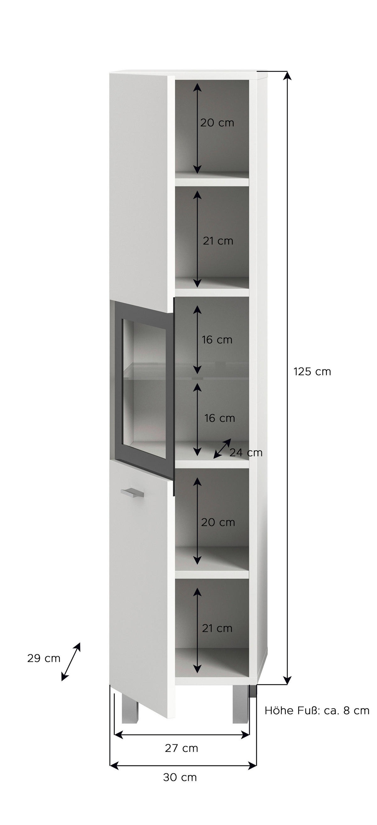 Badhochschrank BOSTON weiß schwarz B/H/T: ca. 30x125x29 cm BOSTON - weiß/schwarz (30,00/125,00/29,00cm) - xonox.home