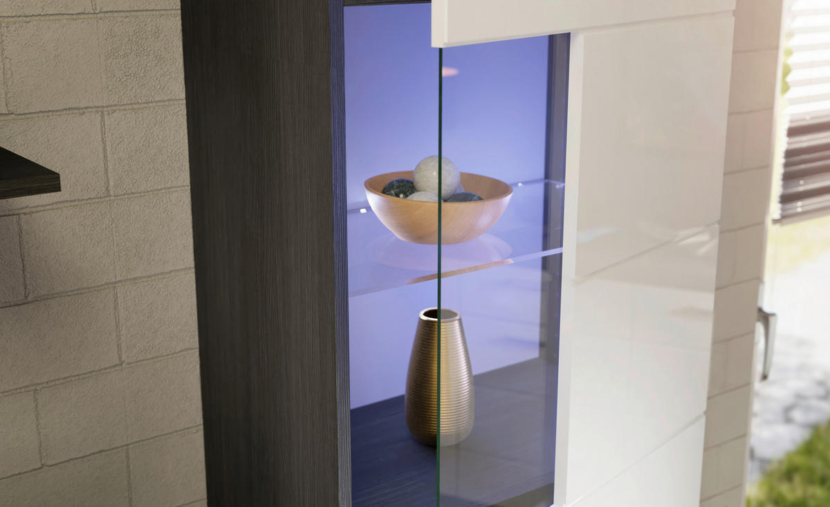 Wohnwand Scout Rauchsilber Nachbildung weiß Hochglanz B/H/T: ca. 265x185x40 cm Scout - weiß (265,00/185,00/40,00cm)