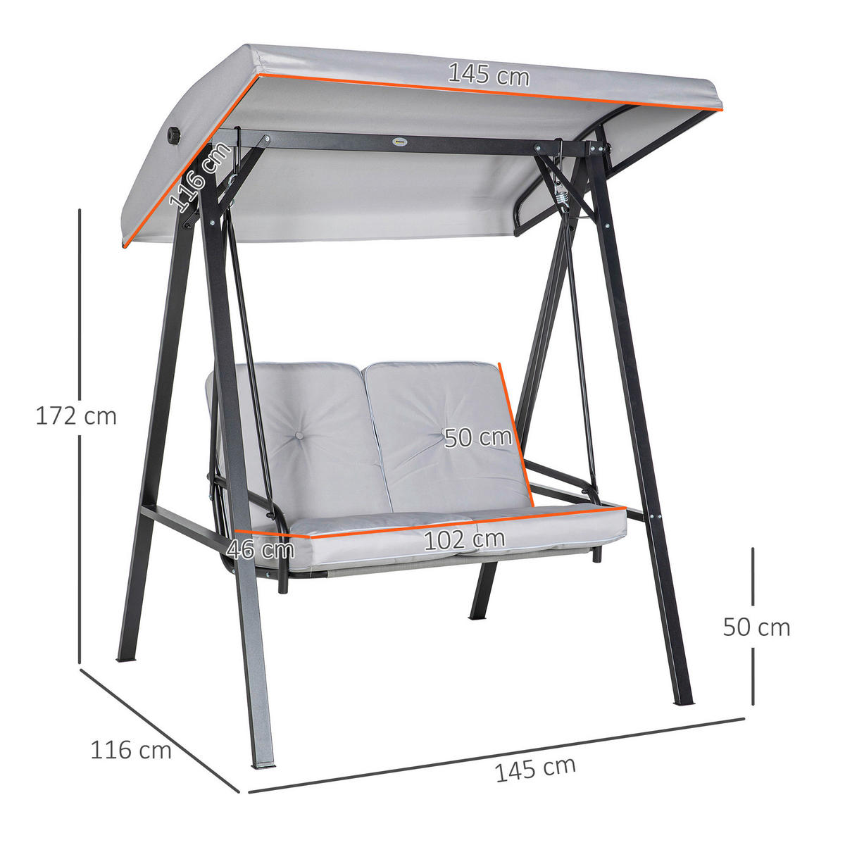 Outsunny Hollywoodschaukel grau Stahl B/H/L: ca. 116x172x145 cm Hollywoodschaukel - grau (145,00/116,00/172,00cm) - Outsunny