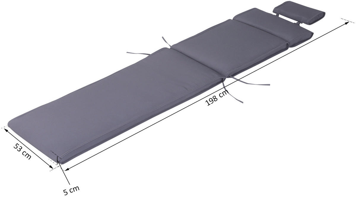 Outsunny Liegenauflage grau Polyester-Mischgewebe B/H/L: ca. 53x5x198 cm Liegenauflage_mit_Kopfkissen - grau (198,00/53,00/5,00cm) - Outsunny