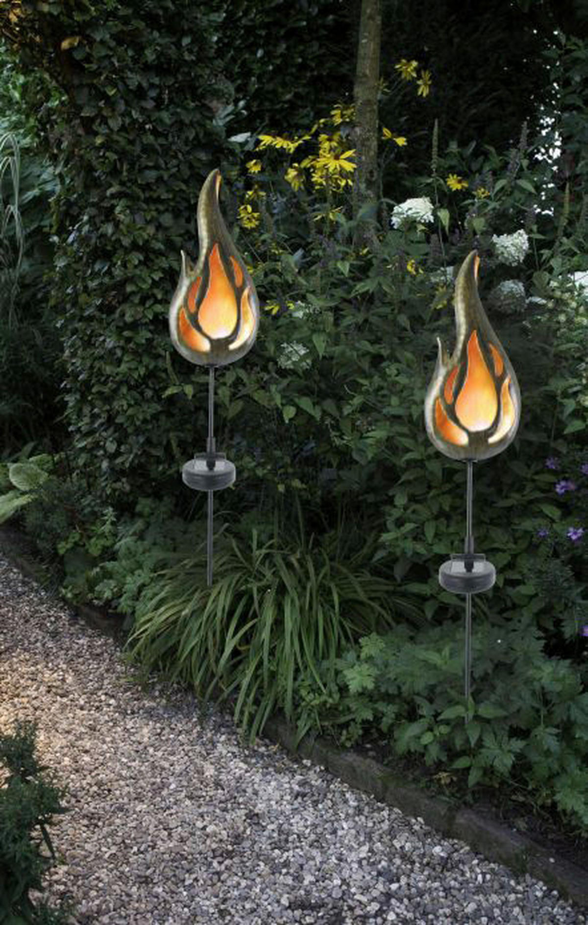 LED-Solar Erdspieß NV5244956 bronze Metall H/T/L: ca. 84x7x13 cm Flamme - bronze (13,00cm) - Näve Leuchten
