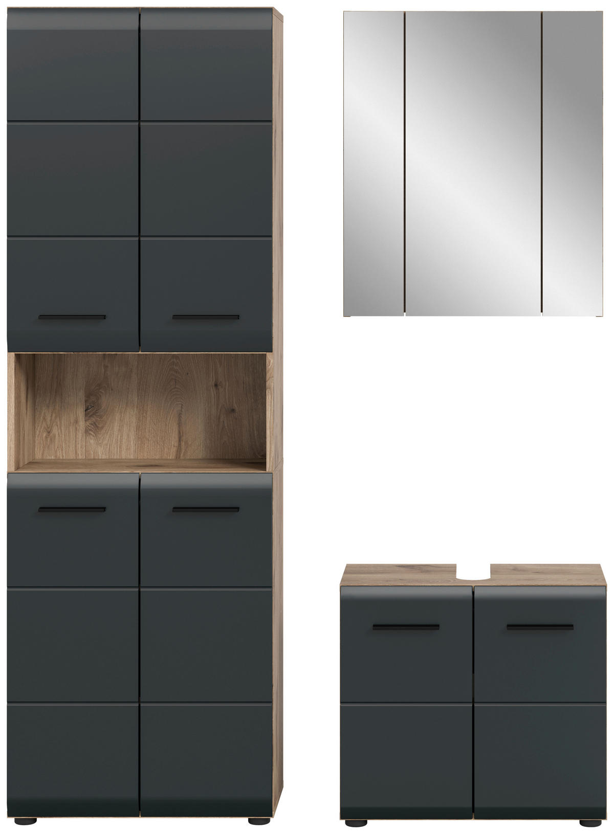 Badezimmer-Set Ice Nox Oak Nachbildung schwarz matt B/H/T: ca. 135x185x30 cm Ice - schwarz (135,00/185,00/30,00cm) - xonox.home