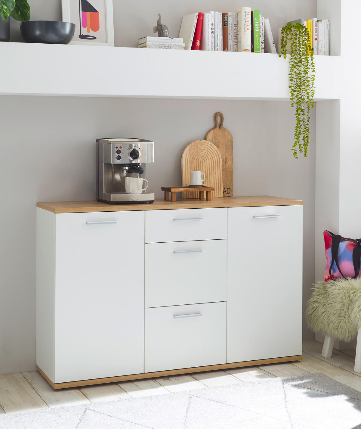 Kommode BC 1035 weiß Eiche Artisan Nachbildung B/H/T: ca. 135x86x38 cm BC 1035 - Eiche/weiß (135,00/86,00/38,00cm)