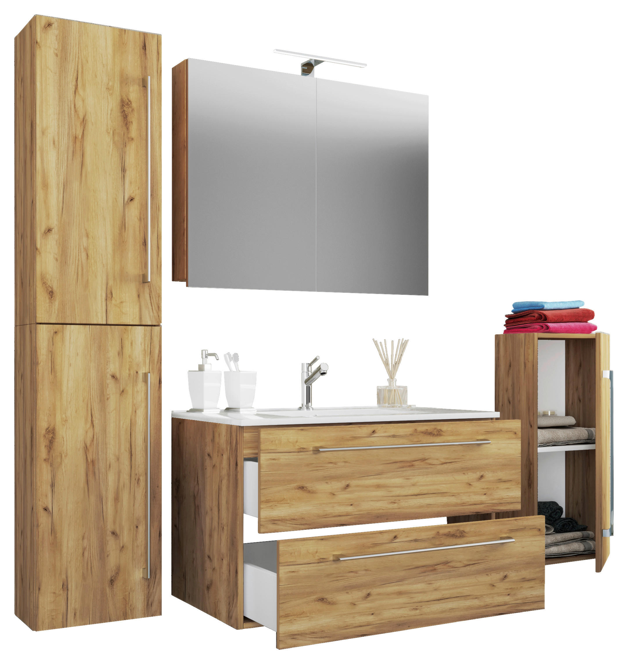 Waschplatz 5tlg-Badinos Eiche Honig Nachbildung B/H/T: ca. 81x52x46 cm 5tlg-Badinos - Eiche (81,00/52,00/46,00cm) - VCM Möbel