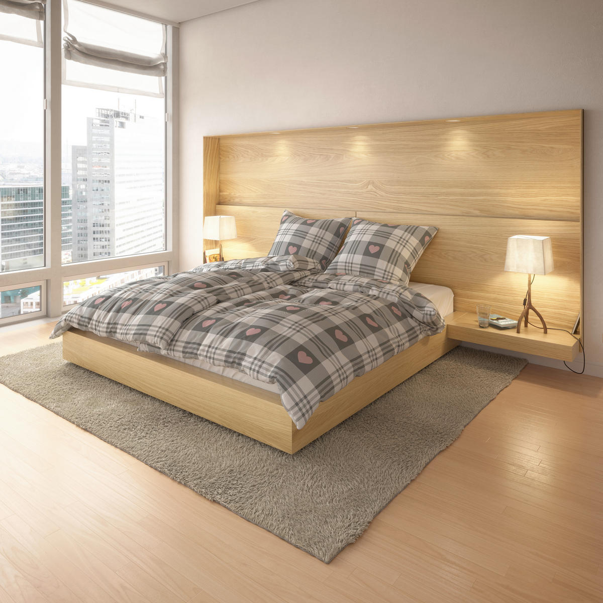 Microfaser Bettwäsche Fleece Bettwäsche_Fleece Herzen 135x200cm - rosa/grau (135,00/200,00cm)