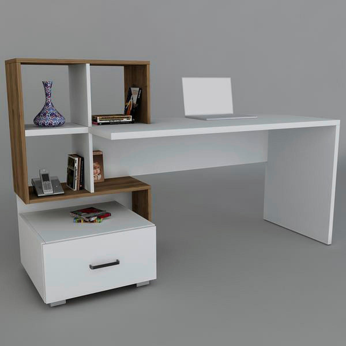 Schreibtisch Bloom weiß walnuss Nachbildung B/H/T: ca. 120x73x60 cm Bloom - weiß/walnuss (120,00/73,00/60,00cm) - moebel17