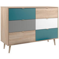 Kommode Cuba Eiche Sonoma Nachbildung weiß grau petrol B/H/T: ca. 120x87x40 cm Cuba - Eiche/weiß (120,00/87,00/40,00cm)