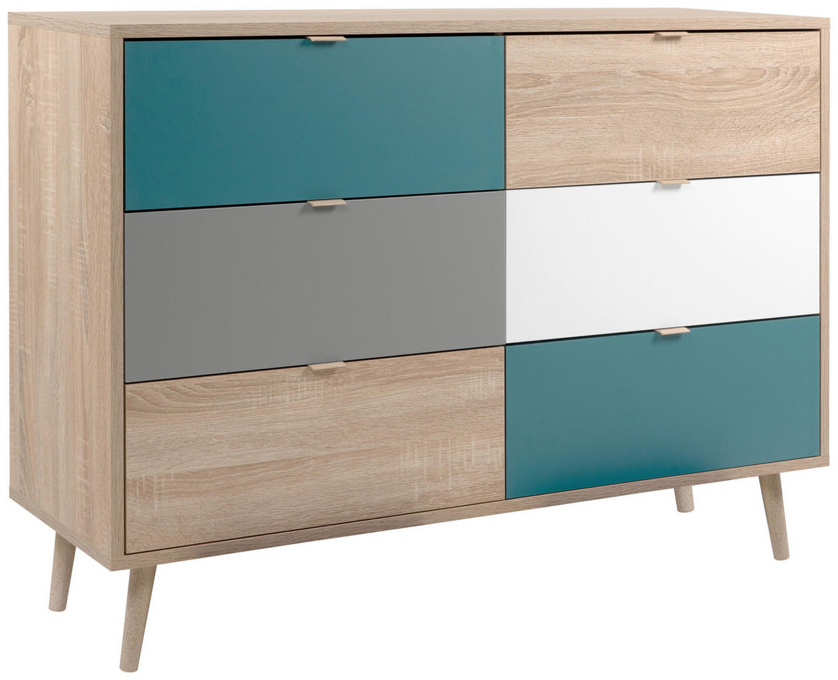 Kommode Cuba Eiche Sonoma Nachbildung weiß grau petrol B/H/T: ca. 120x87x40 cm Cuba - Eiche/weiß (120,00/87,00/40,00cm)