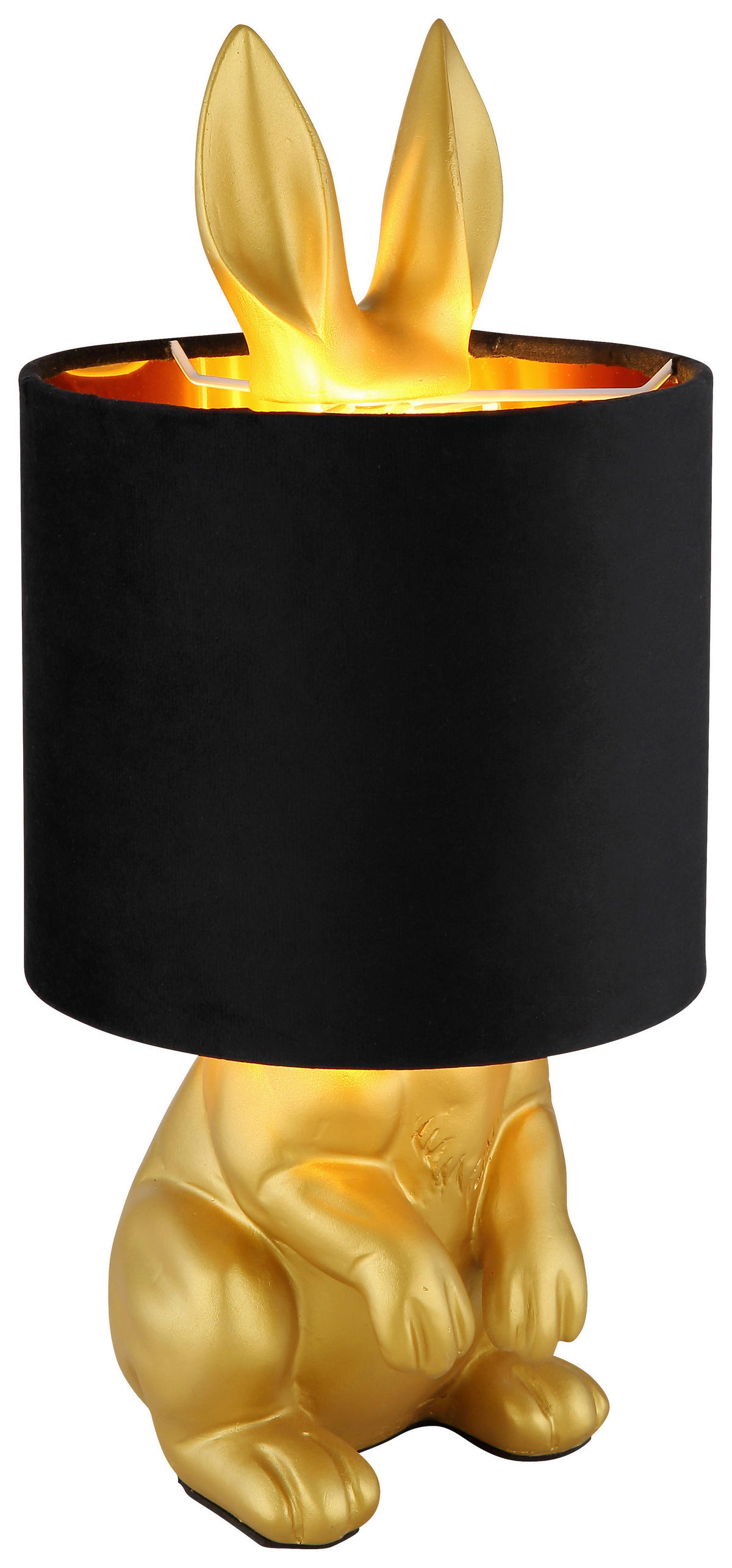 GLOBO Tischleuchte schwarz gold Samt Kunststoff H/D: ca. 41x18 cm E27 1 Brennstellen RABBIT - gold/schwarz (18,00/41,00cm) - GLOBO
