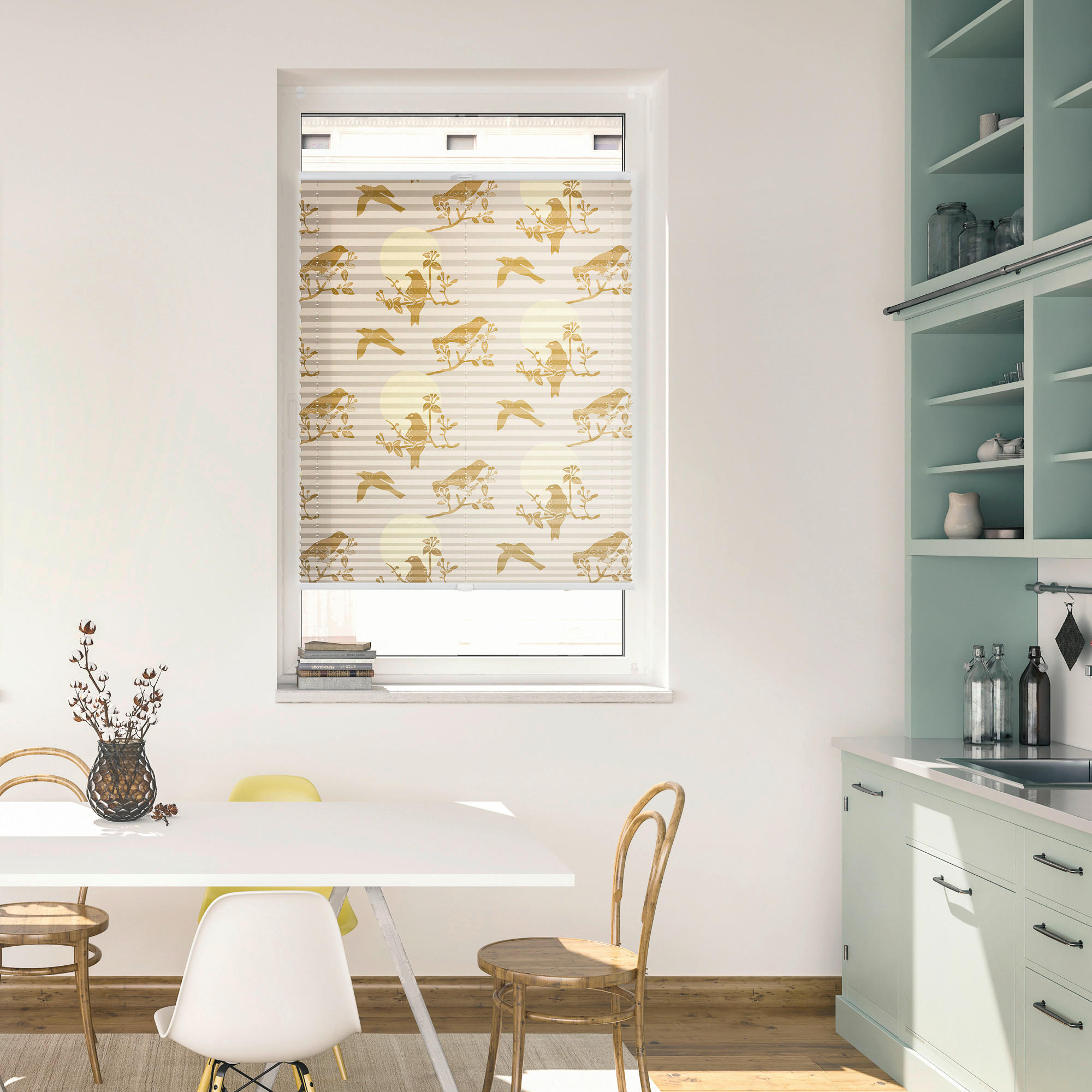 LICHTBLICK Spannplissee Moon Birds beige B/L: ca. 90x130 cm Moon Birds - beige (90,00/130,00cm) - LICHTBLICK