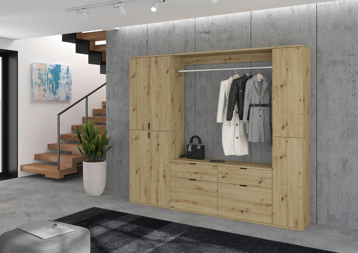 Garderobe PROJEKT Eiche Artisan Nachbildung B/H/T: ca. 212x193x34 cm PROJEKT - Eiche (212,00/193,00/34,00cm) - xonox.home