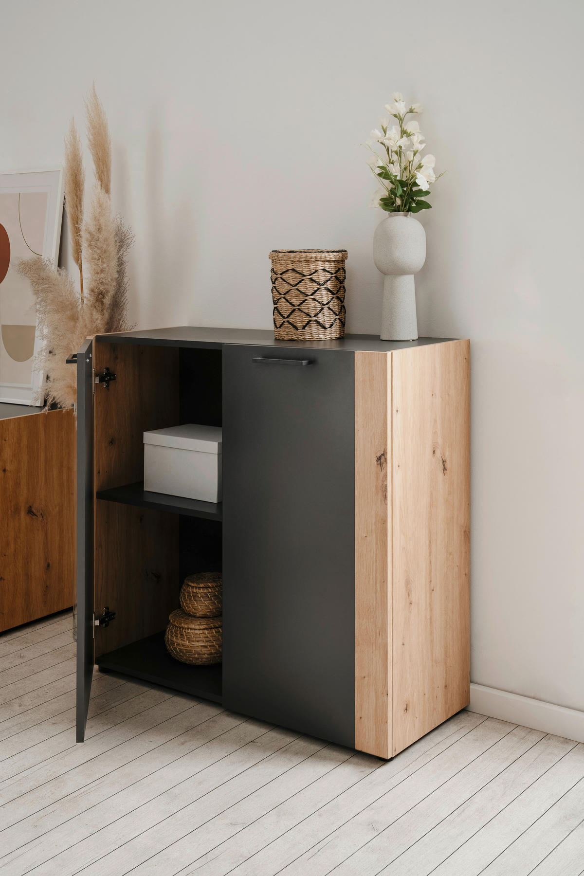 Kommode Cento anthrazit Eiche Artisan Oak Nachbildung B/H/T: ca. 89x83x35 cm Cento - Eiche/anthrazit (89,00/83,00/35,00cm)