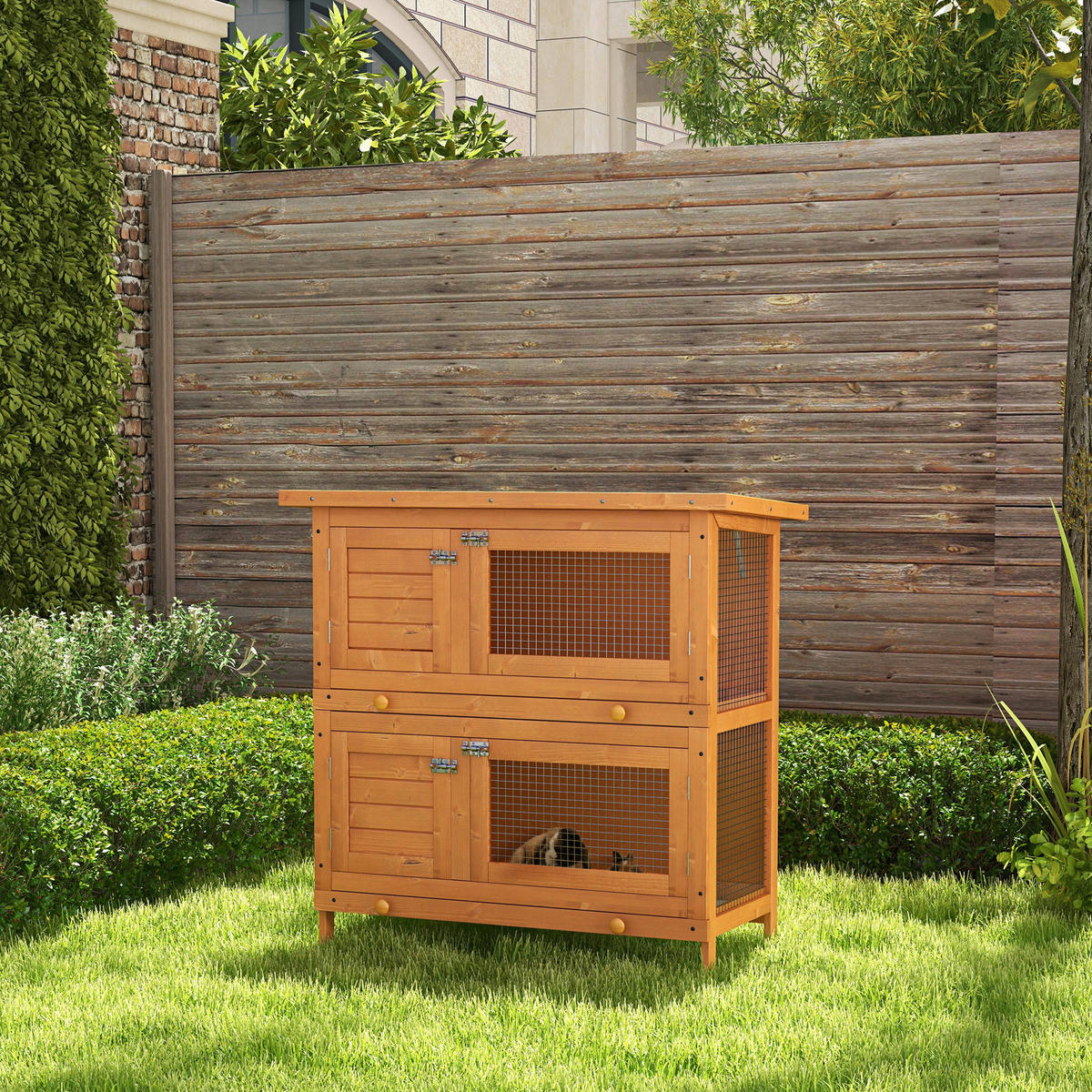 PawHut Kleintierstall grün Holz B/H/L: ca. 45x90x90 cm Kleintierstall - gelb/grün (90,00/45,00/90,00cm) - PawHut