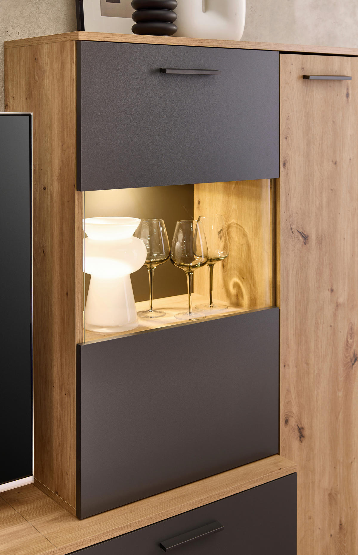 Wohnwand Heathrow Eiche Artisan Nachbildung anthrazit B/H/T: ca. 250x135x38 cm Heathrow - Eiche/anthrazit (250,00/135,00/38,00cm)