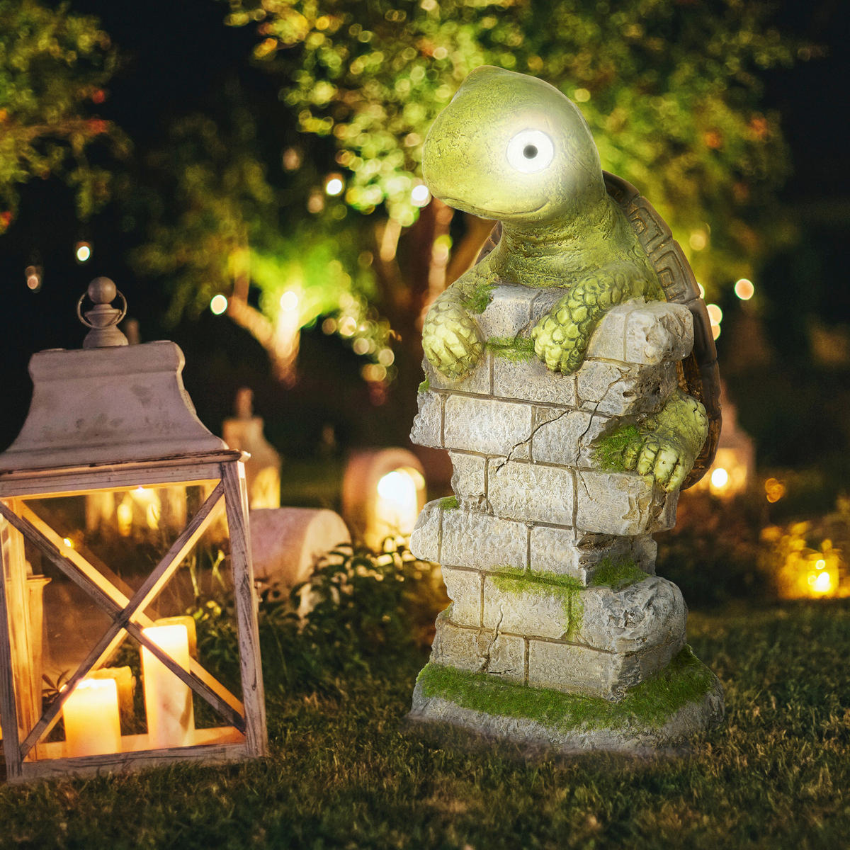 Outsunny Gartenstatue mit LED-Beleuchtung Gartenstatue_mit_LED-Beleuchtung - natur (17,50/18,50/36,50cm) - Outsunny