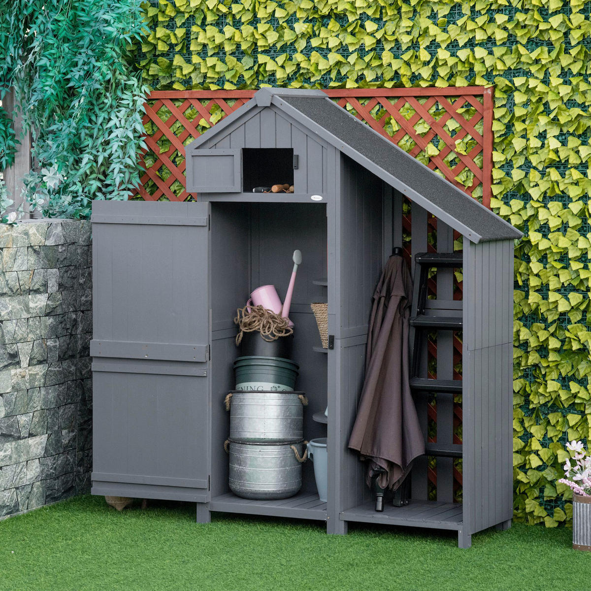 Outsunny Gartenschrank Gartenschrank - grau (129,00/51,50/180,00cm) - Outsunny