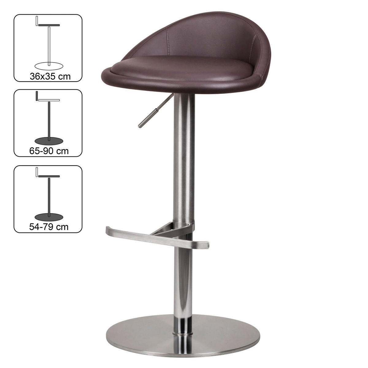 Barhocker braun Edelstahl Kunstleder Edelstahl Edelstahl Barhocker - braun/Edelstahl - Wohnling