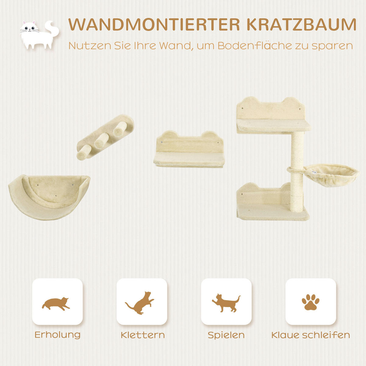 PawHut Katzen Kletterwand beige Polyester B/H/L: ca. 28x73x40 cm Katzen Kletterwand - beige (40,00/28,00/73,00cm) - PawHut