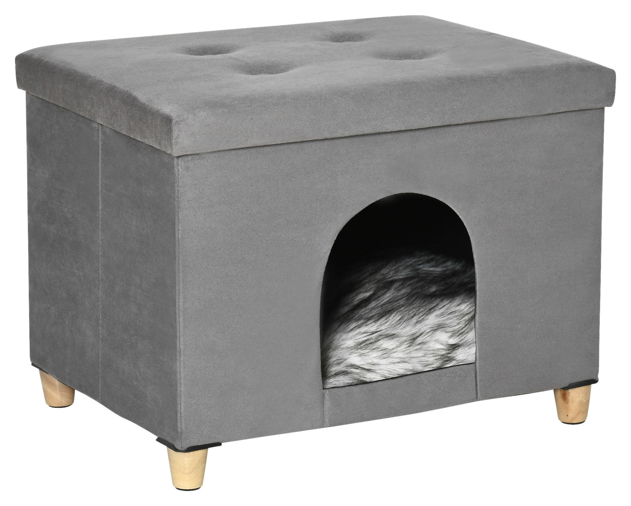 PawHut Katzenhaus grau Polyester B/H/L: ca. 45x44,5x60 cm Katzenhaus - grau (60,00/45,00/44,50cm) - PawHut