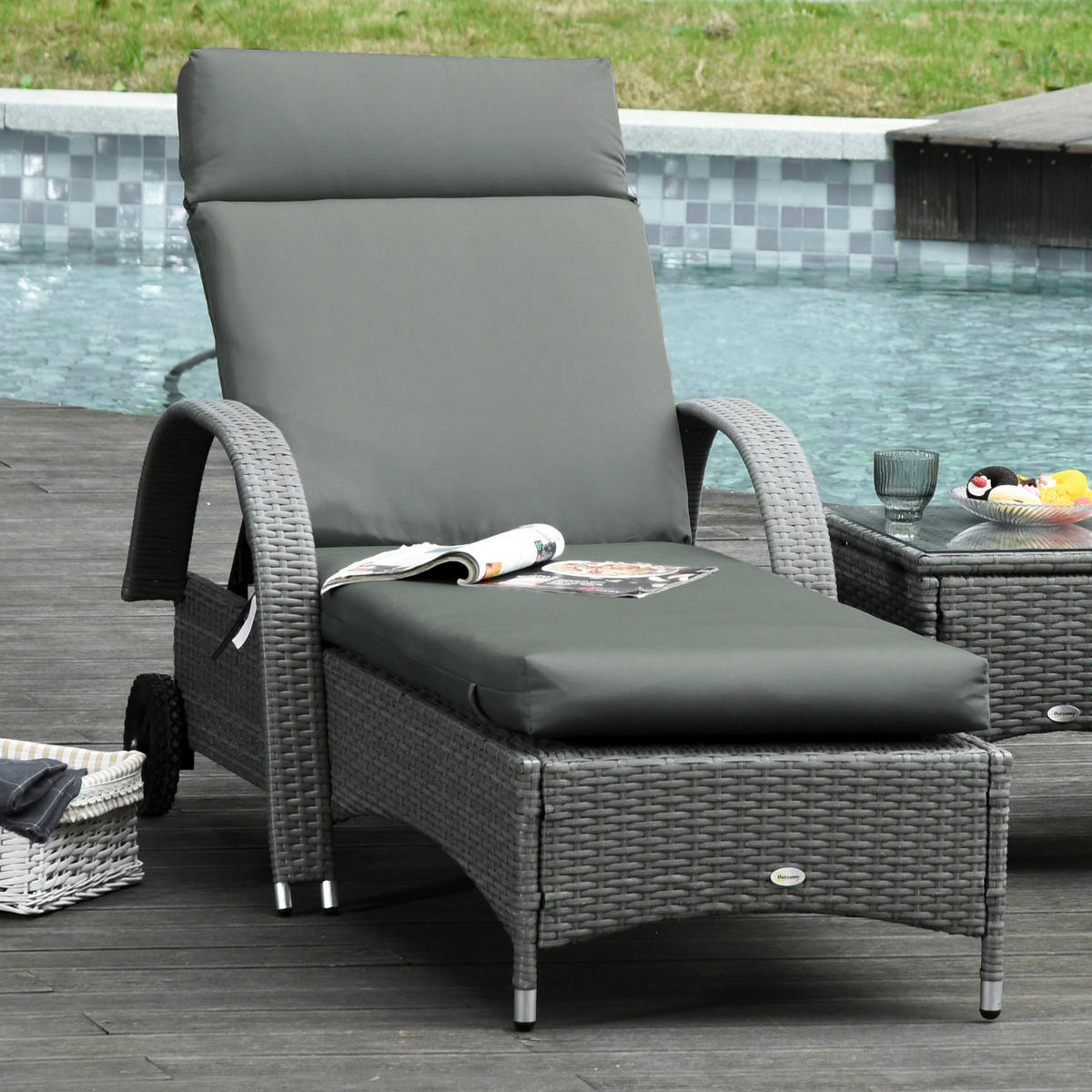 Outsunny Liegenauflage 2er Set dunkelgrau Schaumstoff B/H/L: ca. 55x8x196 cm Liegenauflage 2er Set - dunkelgrau (196,00/55,00/8,00cm) - Outsunny