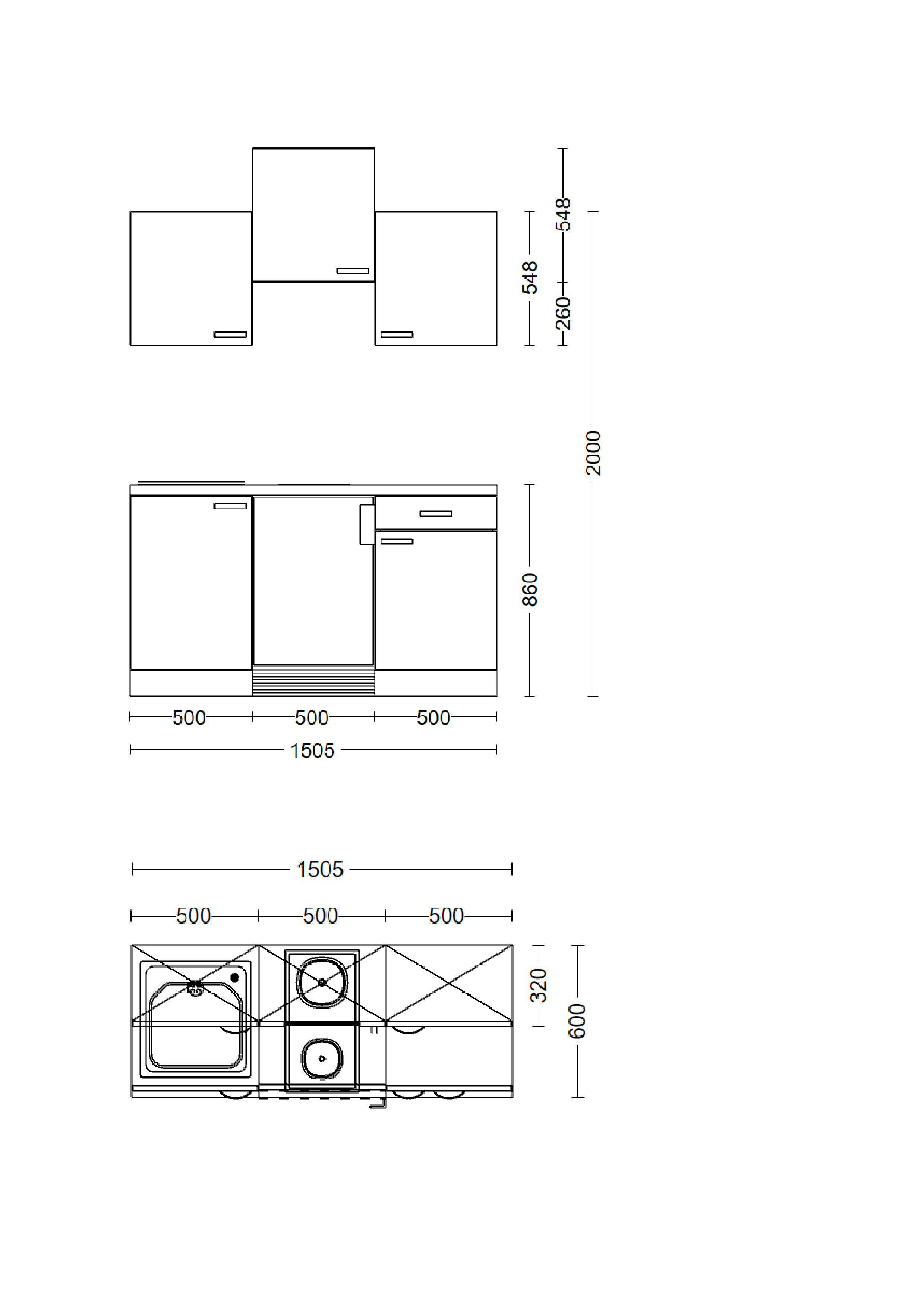 Küchenblock Vita weiß B/H/T: ca. 151x226x60 cm Vita - Beton/weiß (151,00/226,00/60,00cm) - Flex-Well