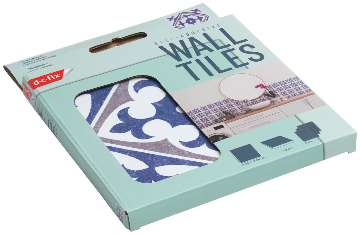 d-c-fix Wandfliese selbstklebend blau B/L: ca. 15,25x15,25 cm Wandfliesen_d-c-fix_selbstklebend - blau/weiß (15,25/15,25cm) - d-c-fix