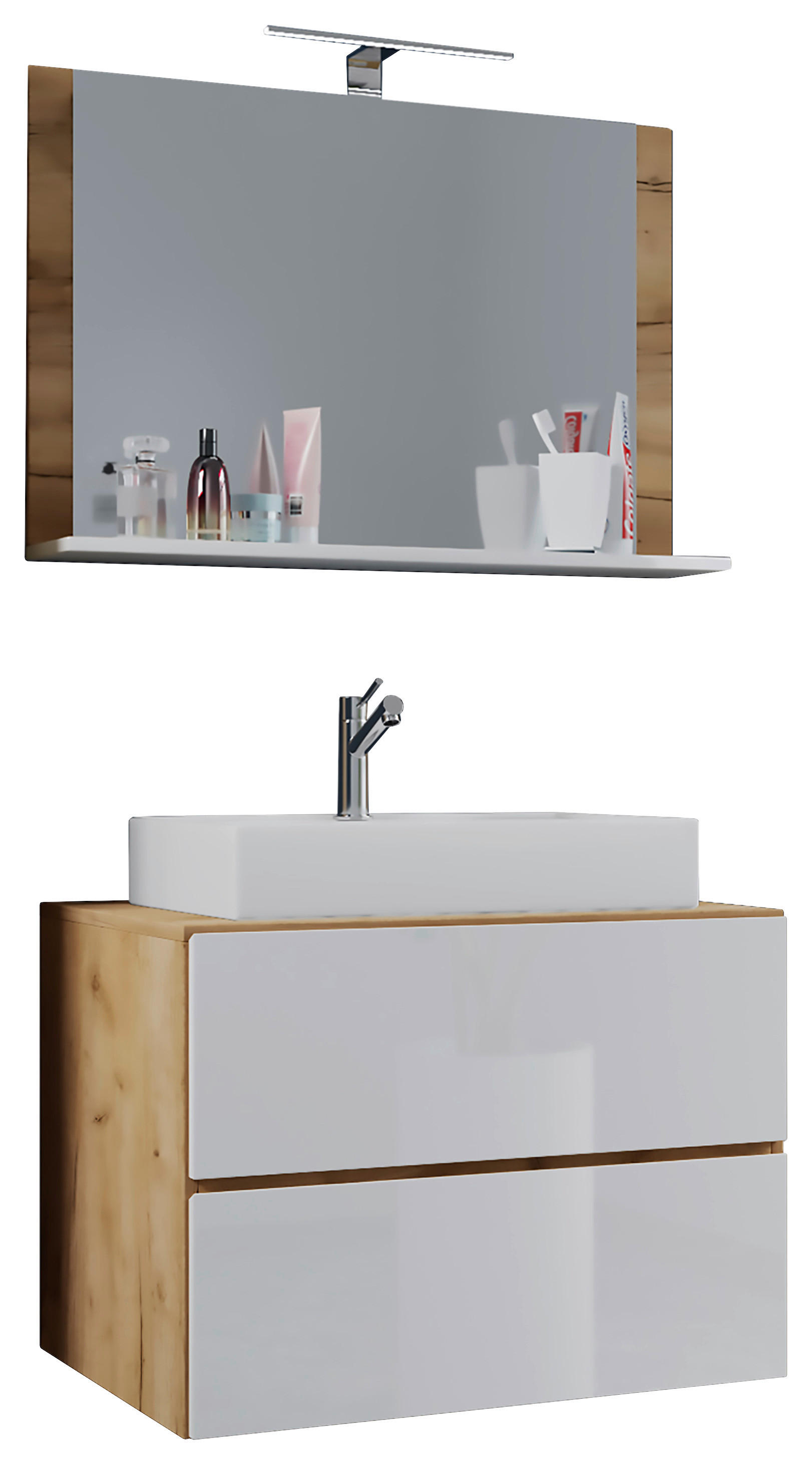 Waschplatz 3tlg-Lendas weiß Eiche Honig Nachbildung weiß B/H/T: ca. 60x52x52 cm 3tlg-Lendas - Eiche/weiß (60,00/52,00/52,00cm) - VCM Möbel