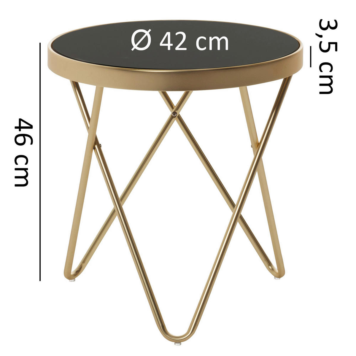 Beistelltisch schwarz gold Lack matt Glas Stahl B/H/T: ca. 42x46x42 cm Beistelltisch - gold/schwarz (42,00/46,00/42,00cm) - Wohnling