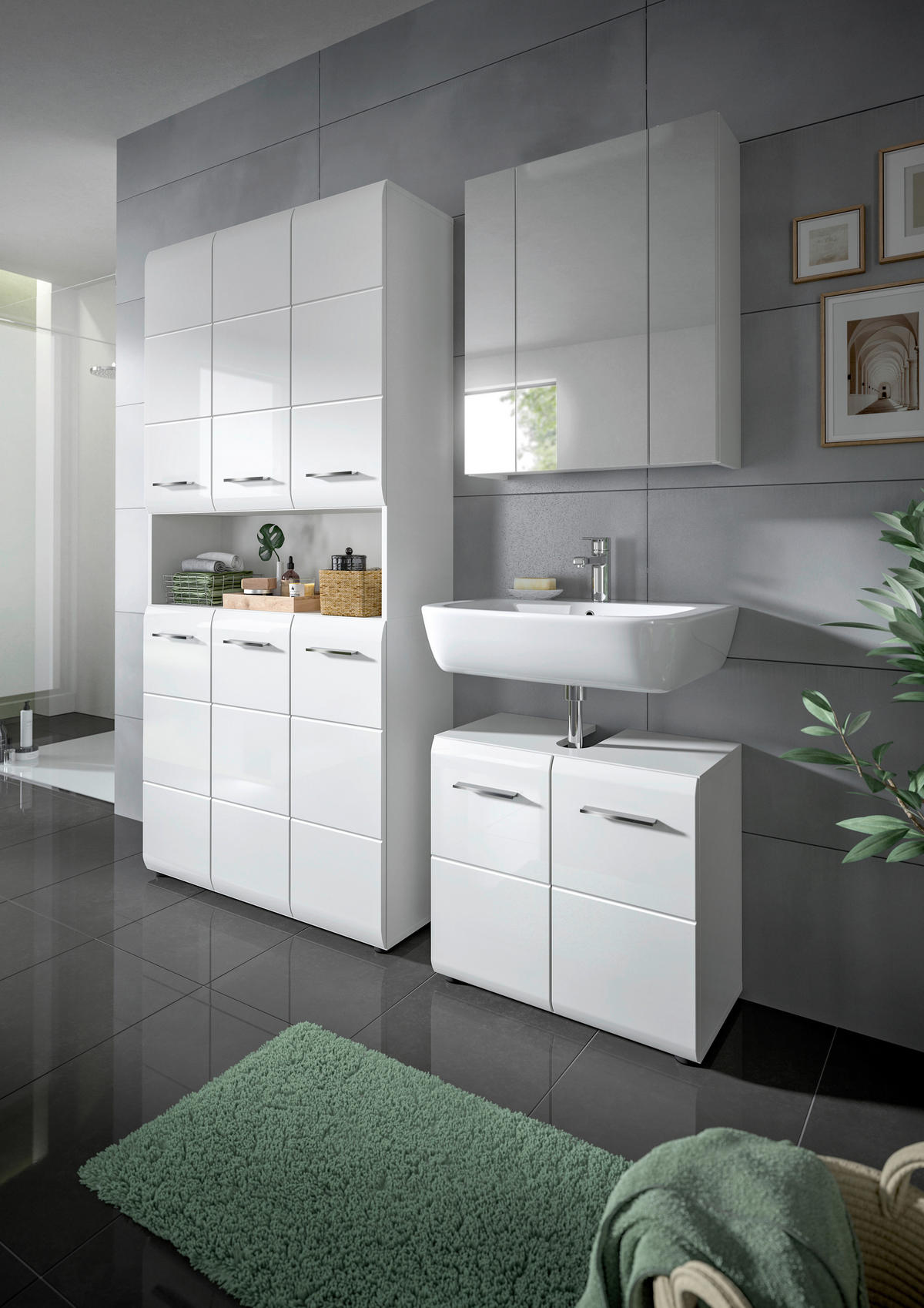 Mehrzweckschrank Ice weiß weiß Hochglanz B/H/T: ca. 90x185x30 cm Ice - weiß (90,00/185,00/30,00cm) - xonox.home