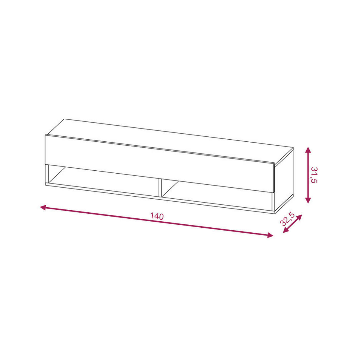 TV-Lowboard TV LOWBOARD DERBY 140 Eiche Wotan Nachbildung schwarz glänzend B/H/T: ca. 140x32,5x31,5 cm TV LOWBOARD DERBY 140 - Eiche/schwarz (140,00/32,50/31,50cm) - WIPMEB