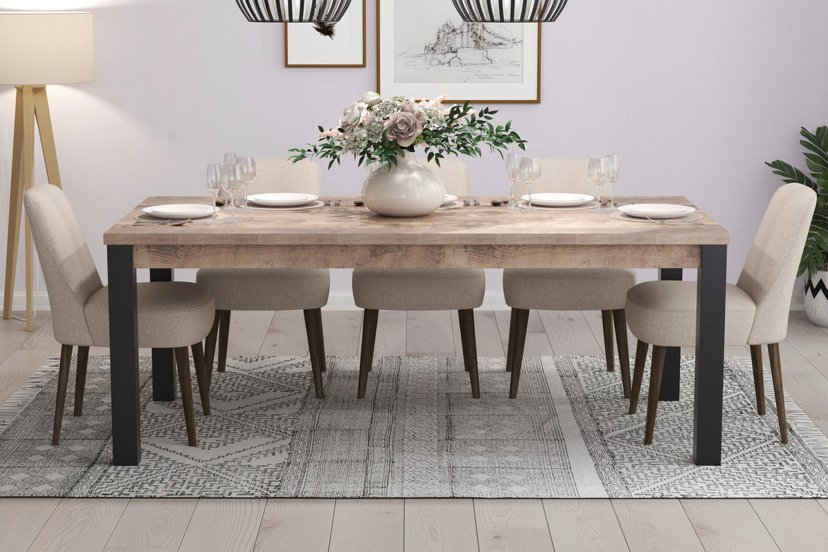 Tisch Emile Eiche Tabak Nachbildung B/H/T: ca. 200x77x90 cm Emile - Eiche/schwarz (200,00/77,00/90,00cm) - Trendteam