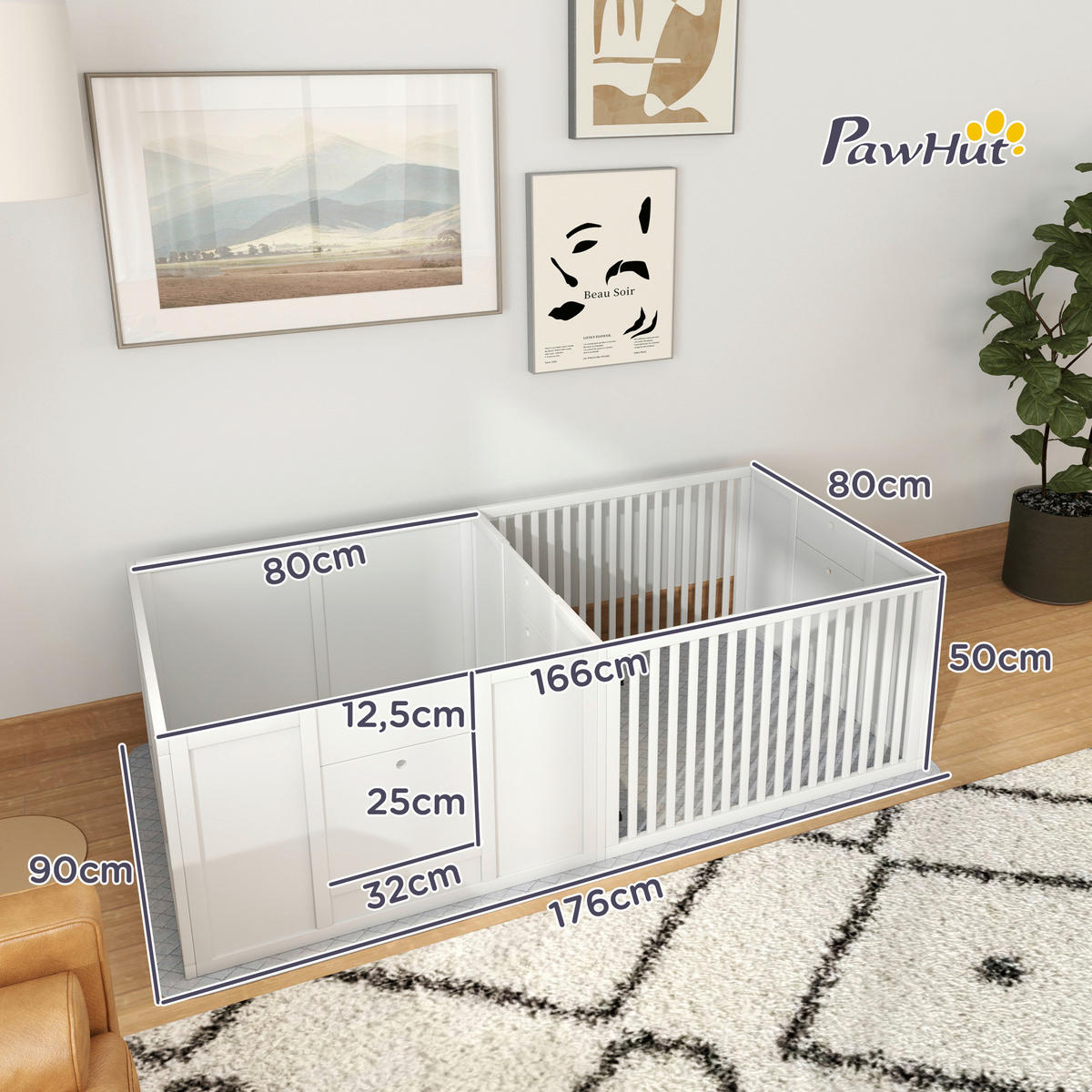PawHut Welpen-Wurfkiste weiß MDF B/H/L: ca. 80x50x166 cm Welpen-Wurfkiste - weiß (166,00/80,00/50,00cm) - PawHut