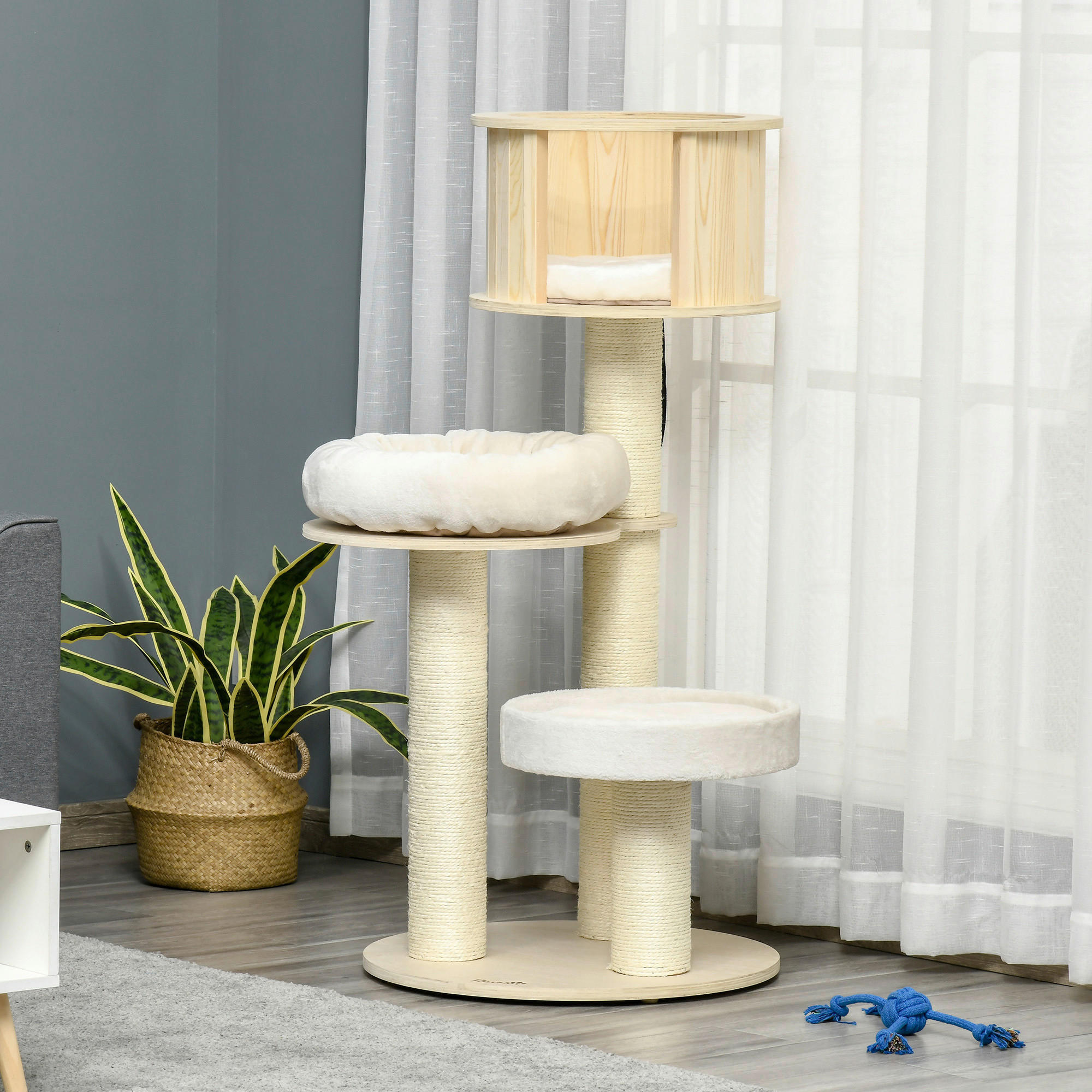 PawHut Kratzbaum natur Kiefer B/H/L: ca. 59,5x122x59,5 cm Kratzbaum - natur/creme (59,50/59,50/122,00cm) - PawHut