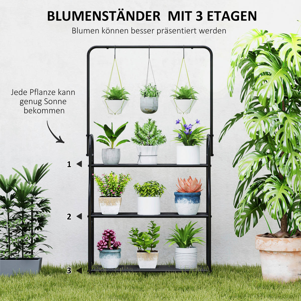 Outsunny Pflanzenständer schwarz Metall B/H/L: ca. 25x137x75 cm Pflanzenständer - schwarz (75,00/25,00/137,00cm) - Outsunny