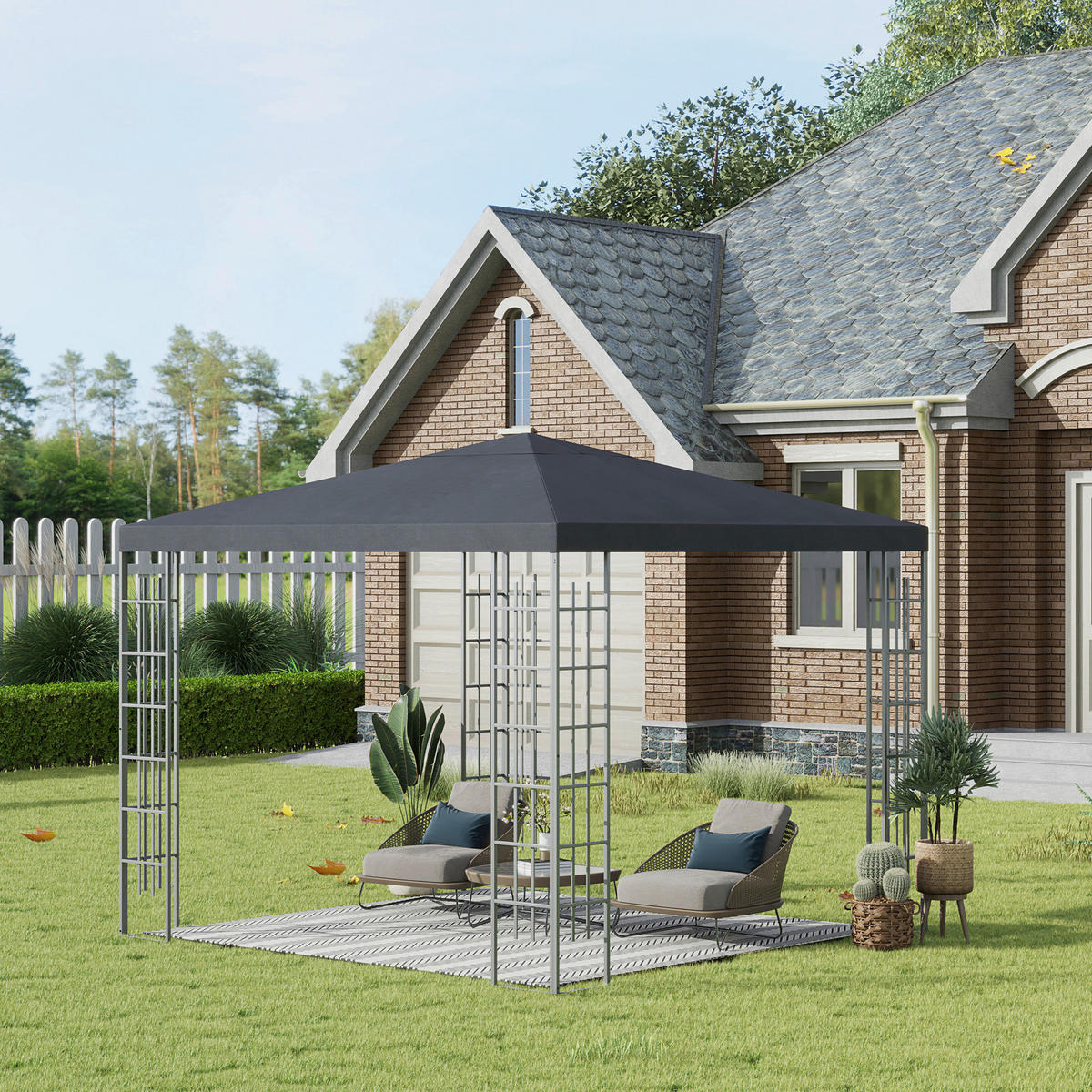 Outsunny Pavillon grau Stahl B/H/L: ca. 295x255x295 cm Pavillon - grau (295,00/295,00/255,00cm) - Outsunny