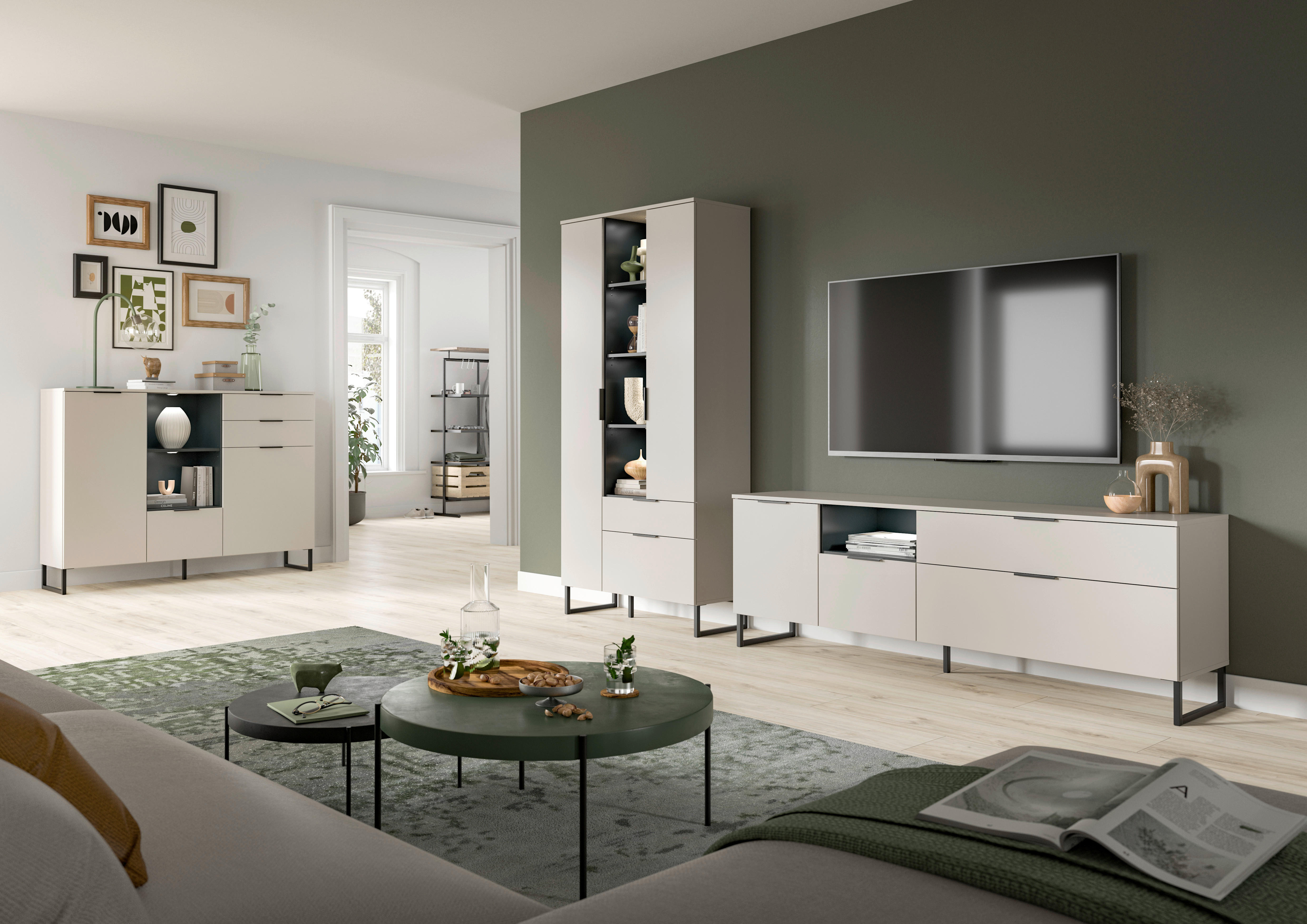 Wohnwand Noida Kaschmirgrau Nachbildung schwarz B/H/T: ca. 290x192x41 cm Noida - schwarz (290,00/192,00/41,00cm) - xonox.home