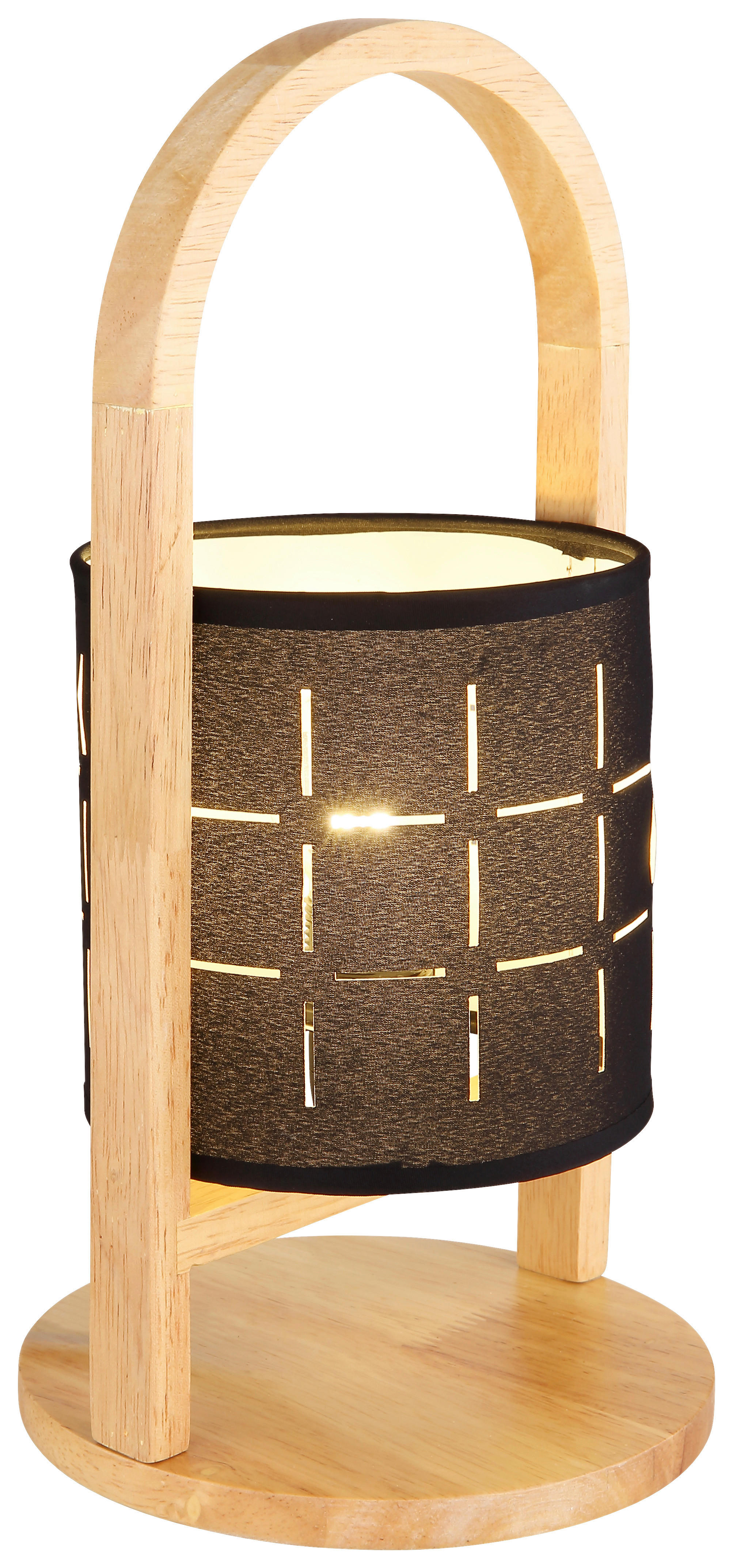GLOBO Tischleuchte schwarz natur Holz Textil H/D: ca. 33x16 cm E14 1 Brennstellen NINJA - natur/schwarz (16,00/33,00cm) - GLOBO