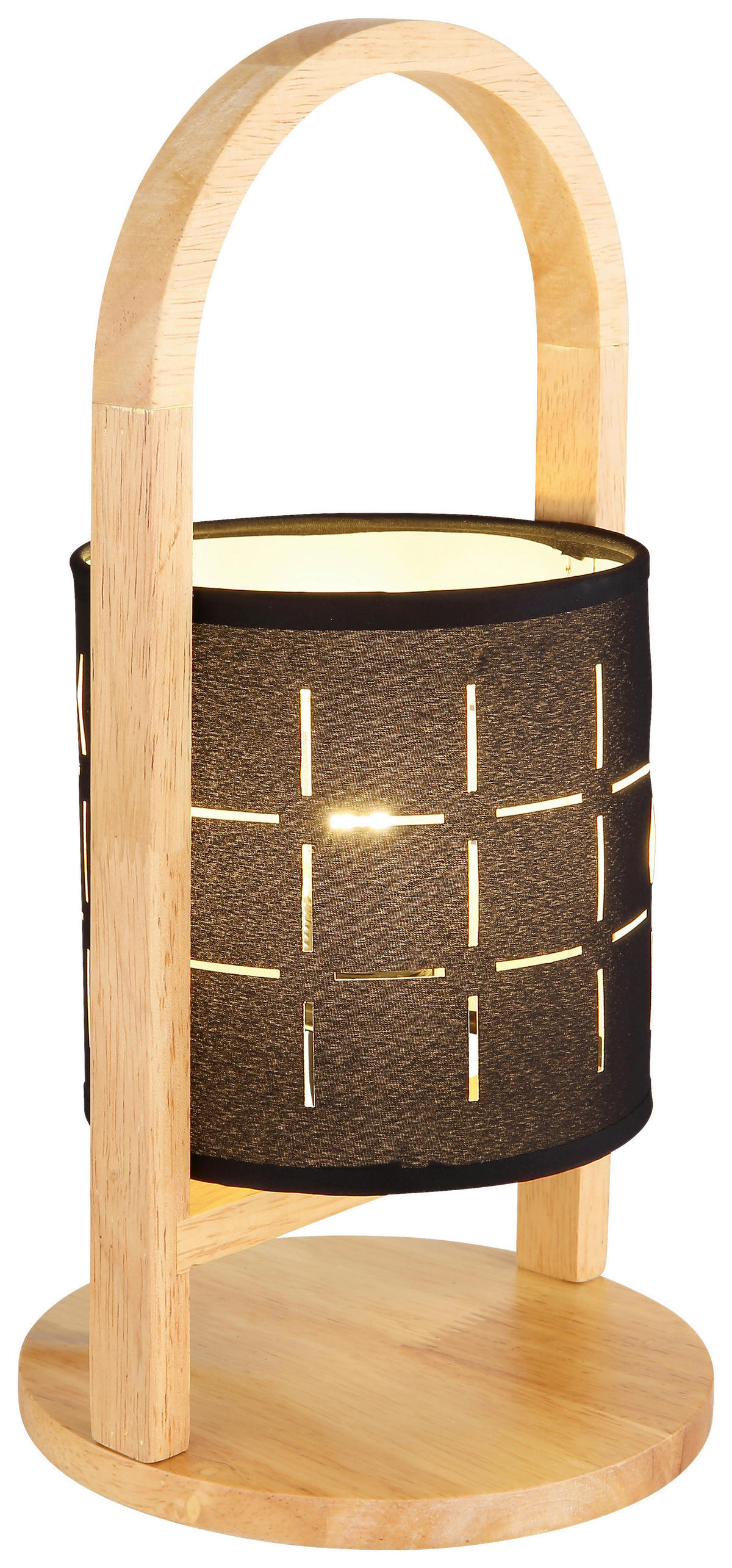 GLOBO Tischleuchte schwarz natur Holz Textil H/D: ca. 33x16 cm E14 1 Brennstellen NINJA - natur/schwarz (16,00/33,00cm) - GLOBO