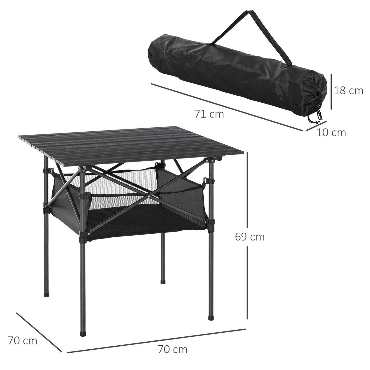 Outsunny Campingartikel B/H/L: ca. 70x70x69 cm Campingtisch - grau (69,00/70,00/70,00cm) - Outsunny