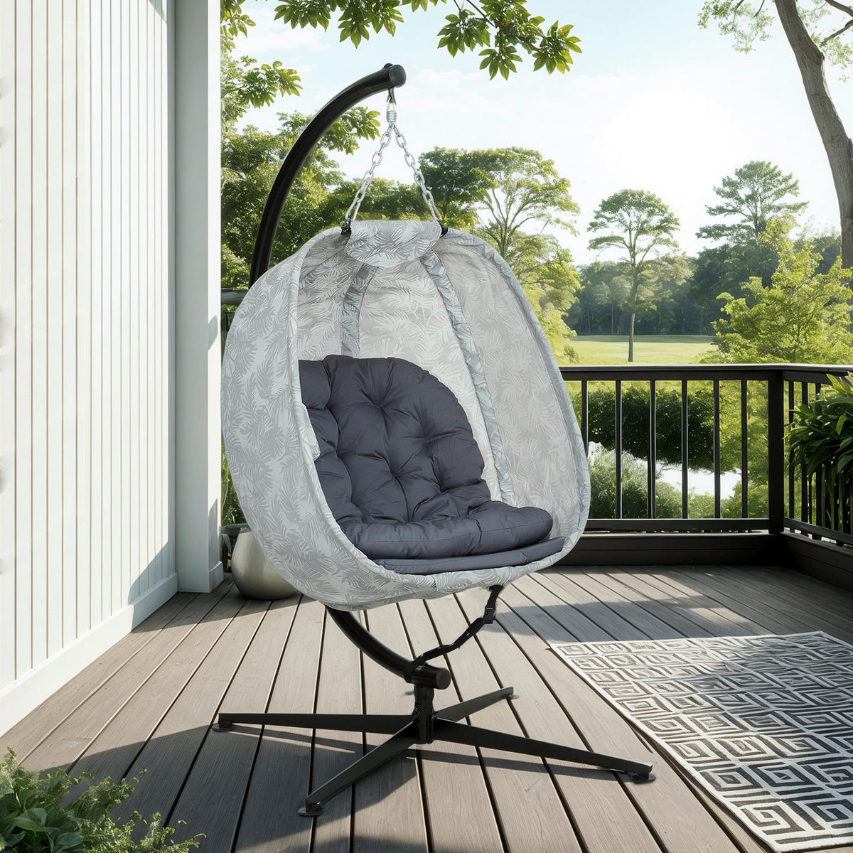 Outsunny Hängesessel grau Polyester B/H/L: ca. 90x180x126 cm Hängesessel - grau (126,00/90,00/180,00cm) - Outsunny