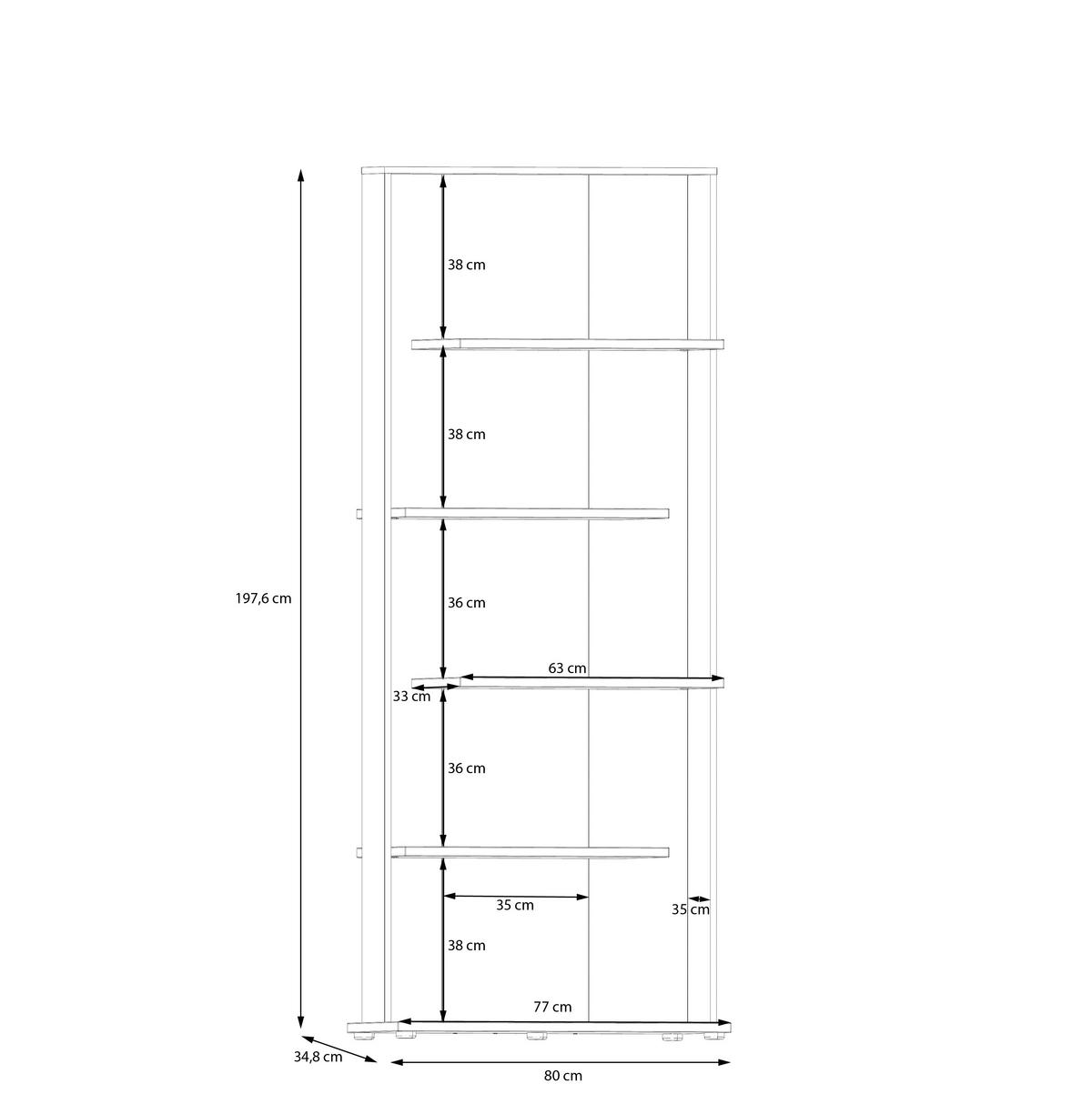 Regal  Eiche Artisan Nachbildung schwarz B/H/T: ca. 80x198x35 cm Erik_Regal ERKR711-M922 - Eiche/schwarz (80,00/198,00/35,00cm)