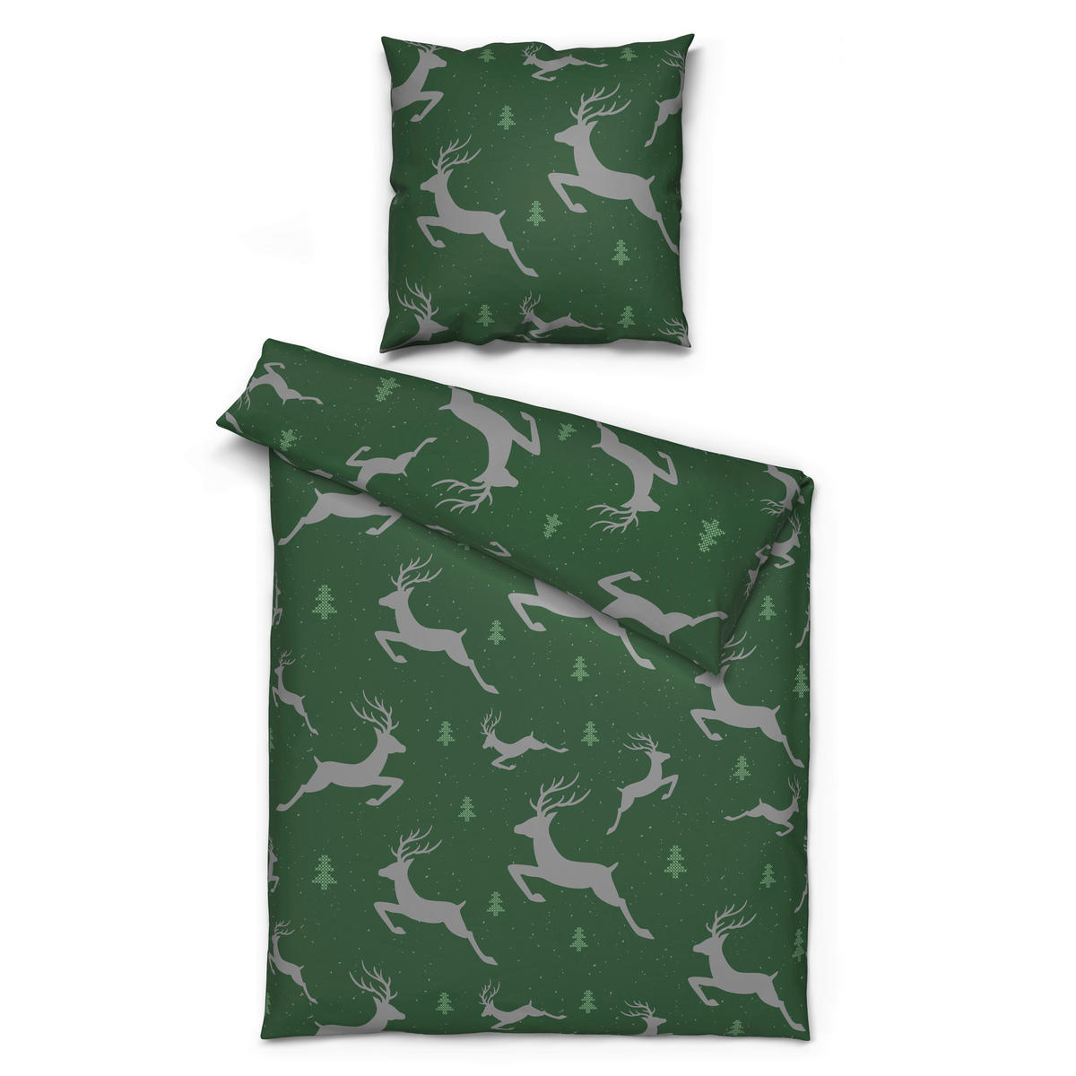 Microfaser Bettwäsche Fleece Bettwäsche_Fleece Hirsch 135x200cm - grün (135,00/200,00cm)