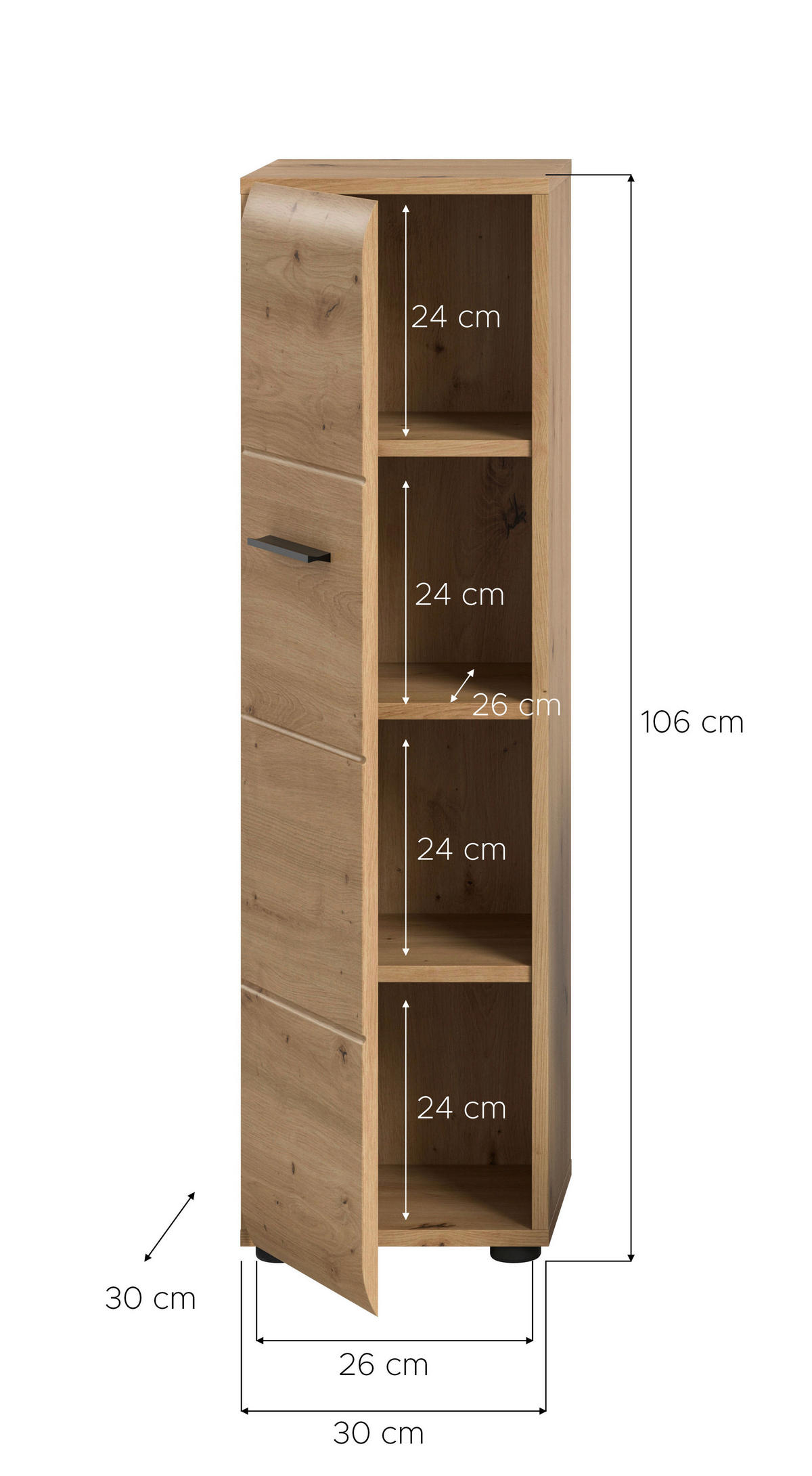 Stauraumelement Ice Artisan Oak Nachbildung B/H/T: ca. 30x106x30 cm Ice - (30,00/106,00/30,00cm) - xonox.home