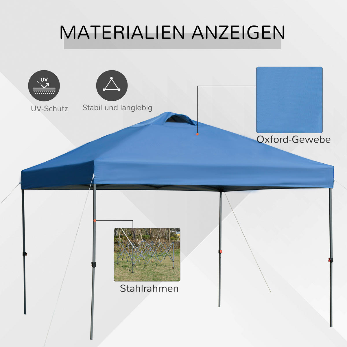 Outsunny Pavillon blau Stahl B/H/L: ca. 295x264x295 cm Pavillon - blau (295,00/295,00/264,00cm) - Outsunny