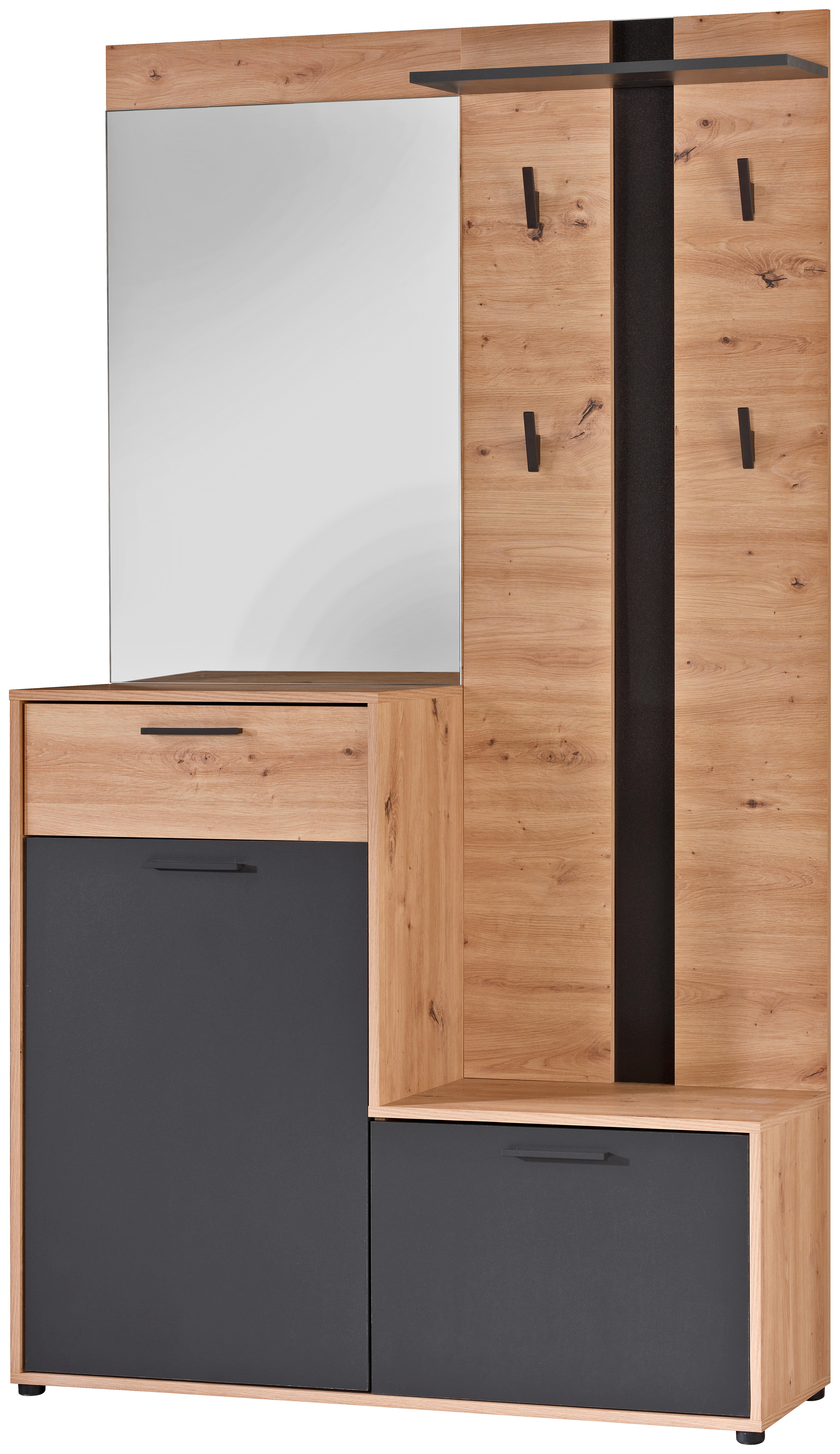 Kompaktgarderobe Borneo Eiche Artisan Nachbildung anthrazit B/H/T: ca. 112x197x35 cm Borneo - Eiche/anthrazit (112,00/197,00/35,00cm)